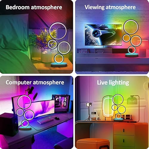 Miniatura 7 de BESKETIE Lámpara de mesa RGB moderna, lámpara de mesa LED inteligente con control remoto por aplicación, lámparas de noche regulables con 16
