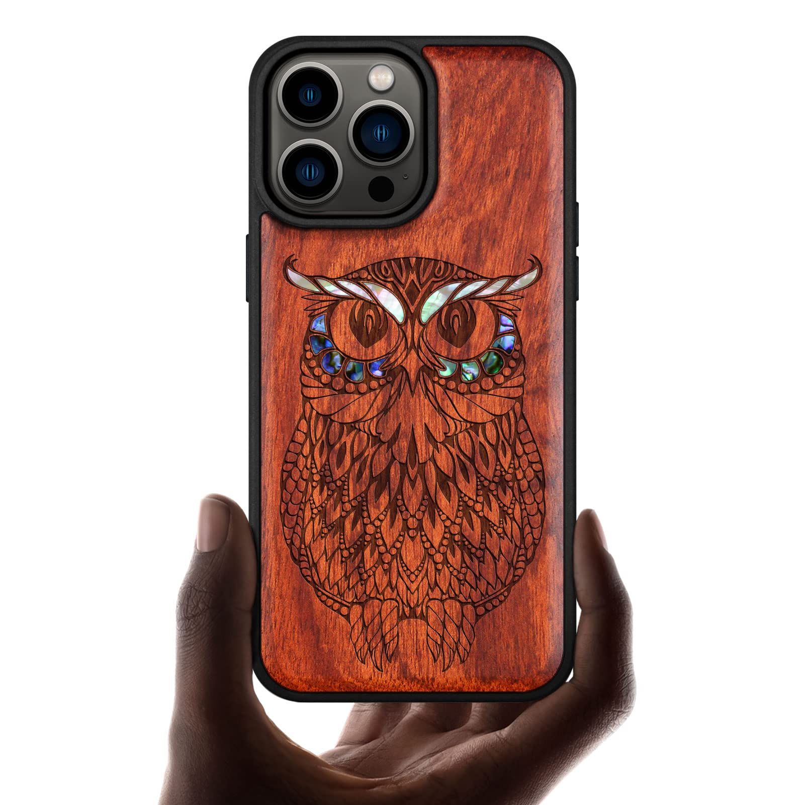 Carveit Designer Wooden Protective Magnetic Case for iPhone 14 Pro Max Case [Wood Engraving & Shell Inlay] Unique Wood Phone Cover Compatible with 14
