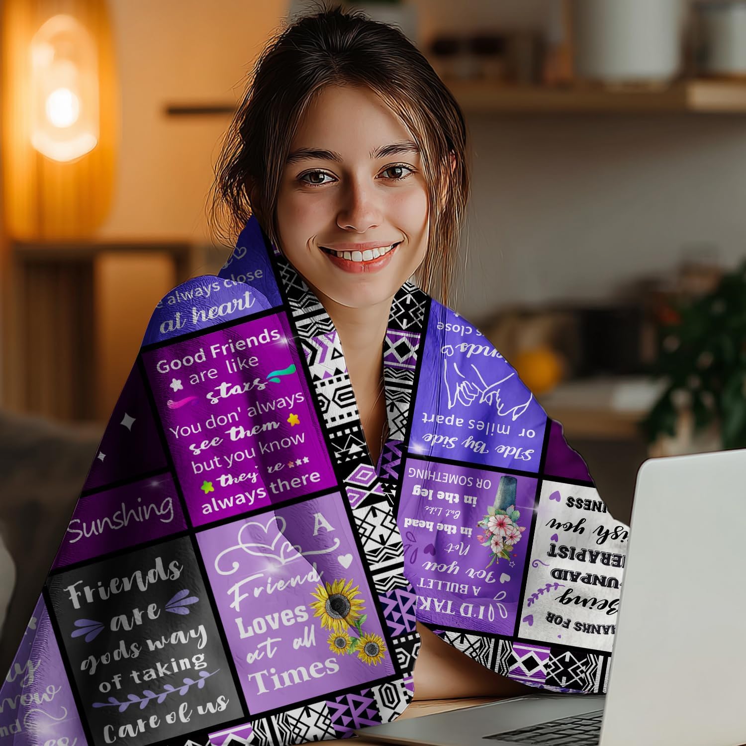 Friend Gifts for Women, Super Soft Purple Friends Birthday Throw Blanket Gifts for Best Friend Bestie Female, for Women, Warm Cozy Plush Flannel Blankets 60"X50" for Couch Bedroom - Image 3