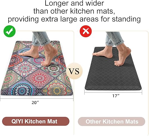 Miniatura 8 de QIYI Tapete de cocina antifatiga, tapete de cocina bohemio acolchado de espuma de 35 pulgadas de grosor, impermeable, cómodo, decoración bohemia,