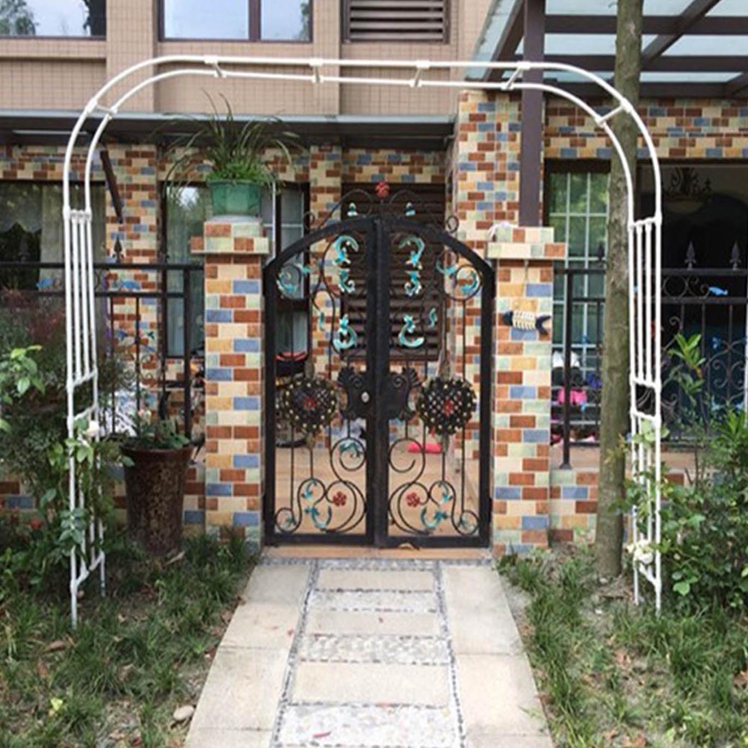 Arco de jardín de metal y PE resistente para rosales y plantas trepadoras en terrazas