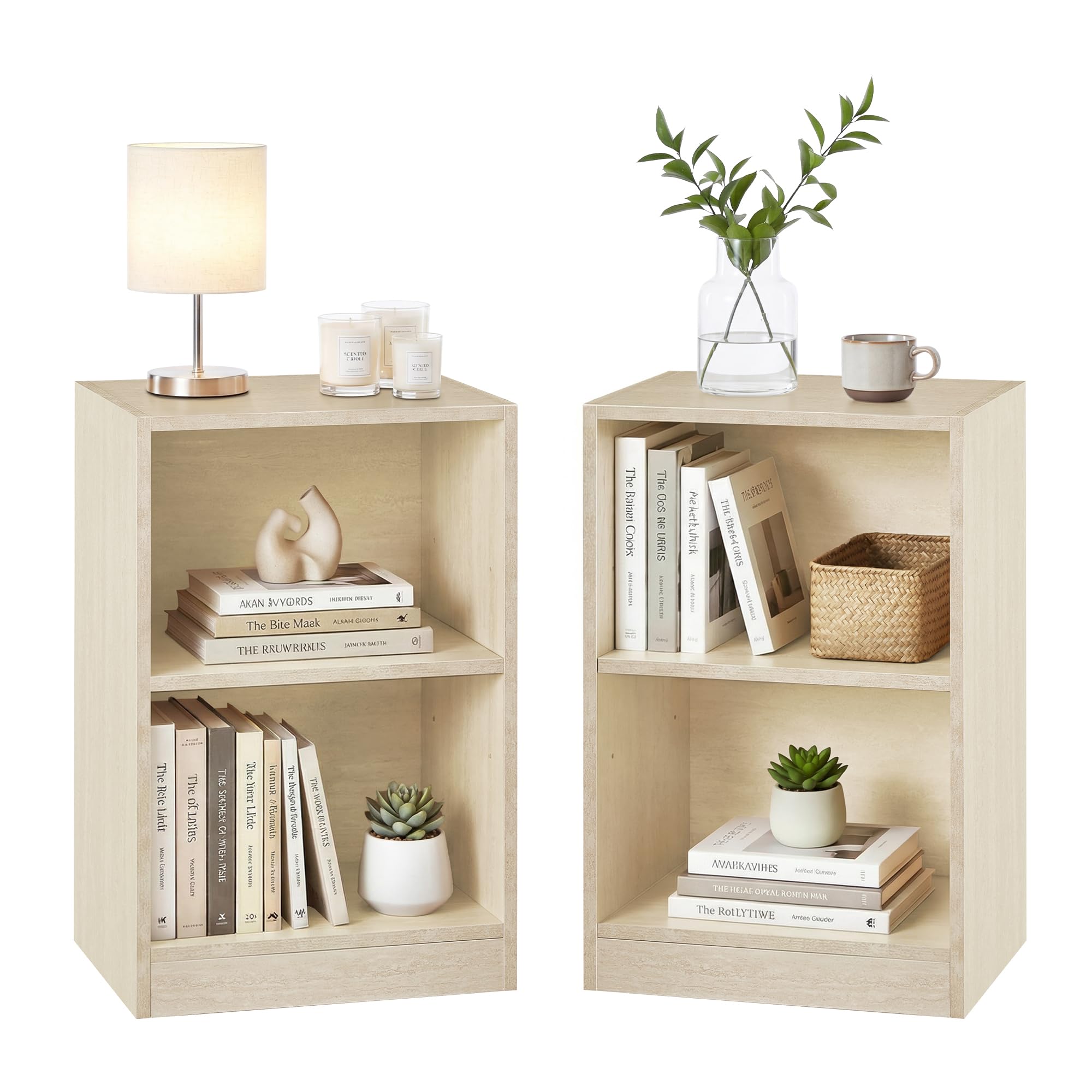 VASAGLE Custos Colección - Juego de 2, Mesita de Noche con Compartimentos Abiertos, Mesa Auxiliar con Balda Ajustable, Doble Uso, Montaje Fácil, Dormitorio, Salón, Beige Travertino LET866LA01 en oferta en Amazon