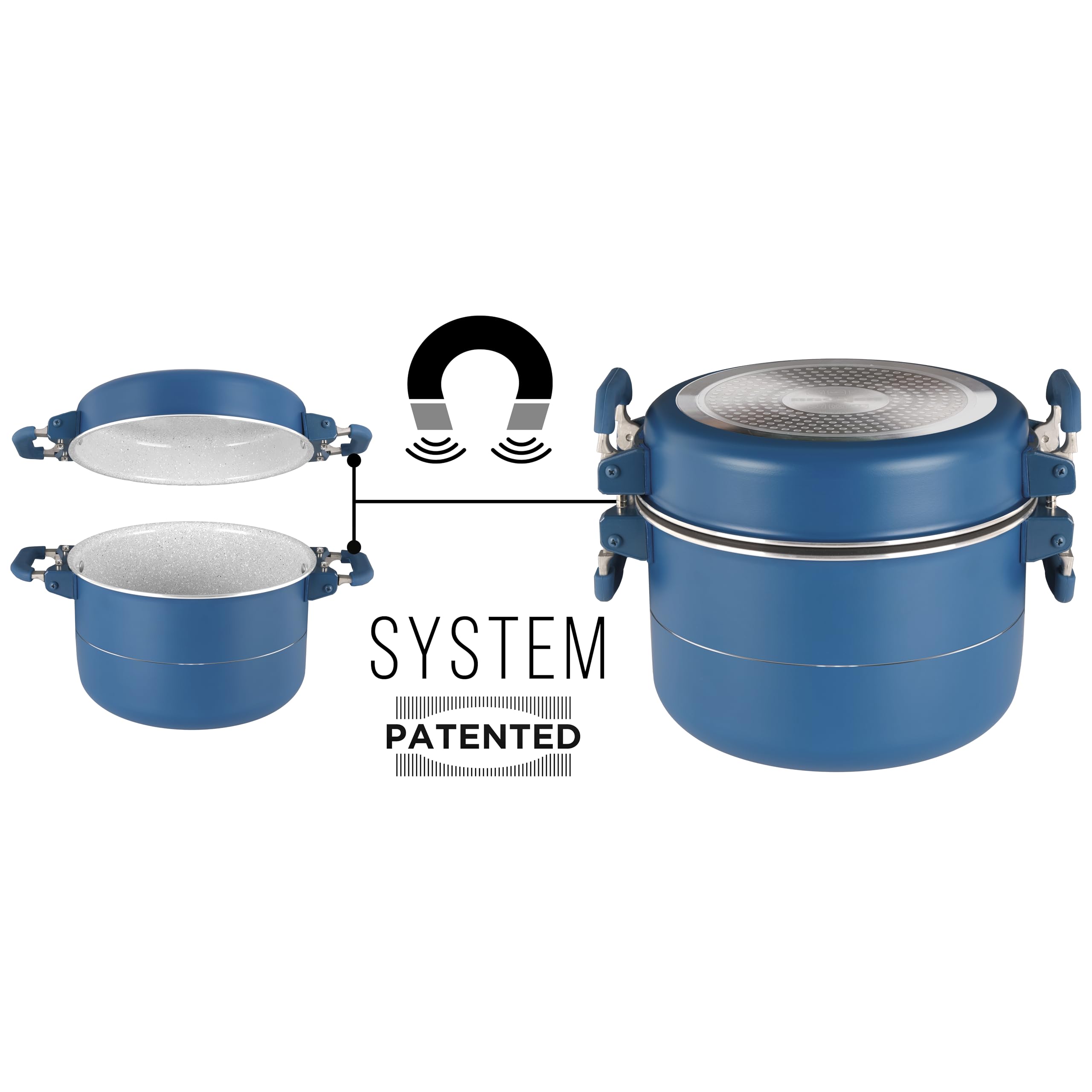 Brunner Carezza Magnetogrip - Juego de utensilios de cocina - Ollas y sartenes de cerámica antiadherentes compatibles con inducción para caravana, caravana y barco - Diseño apilable que ahorra espacio