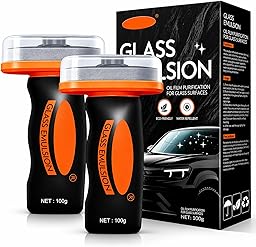 Glass Emulsion Cleaner & Glass Oil Film Remover for Cars – Roll-On Glass Guard with Brush, Removes Oil, Grease & Fog, Anti-Fog Windshield Cleaner for Clear Driving Visibility (Orange)