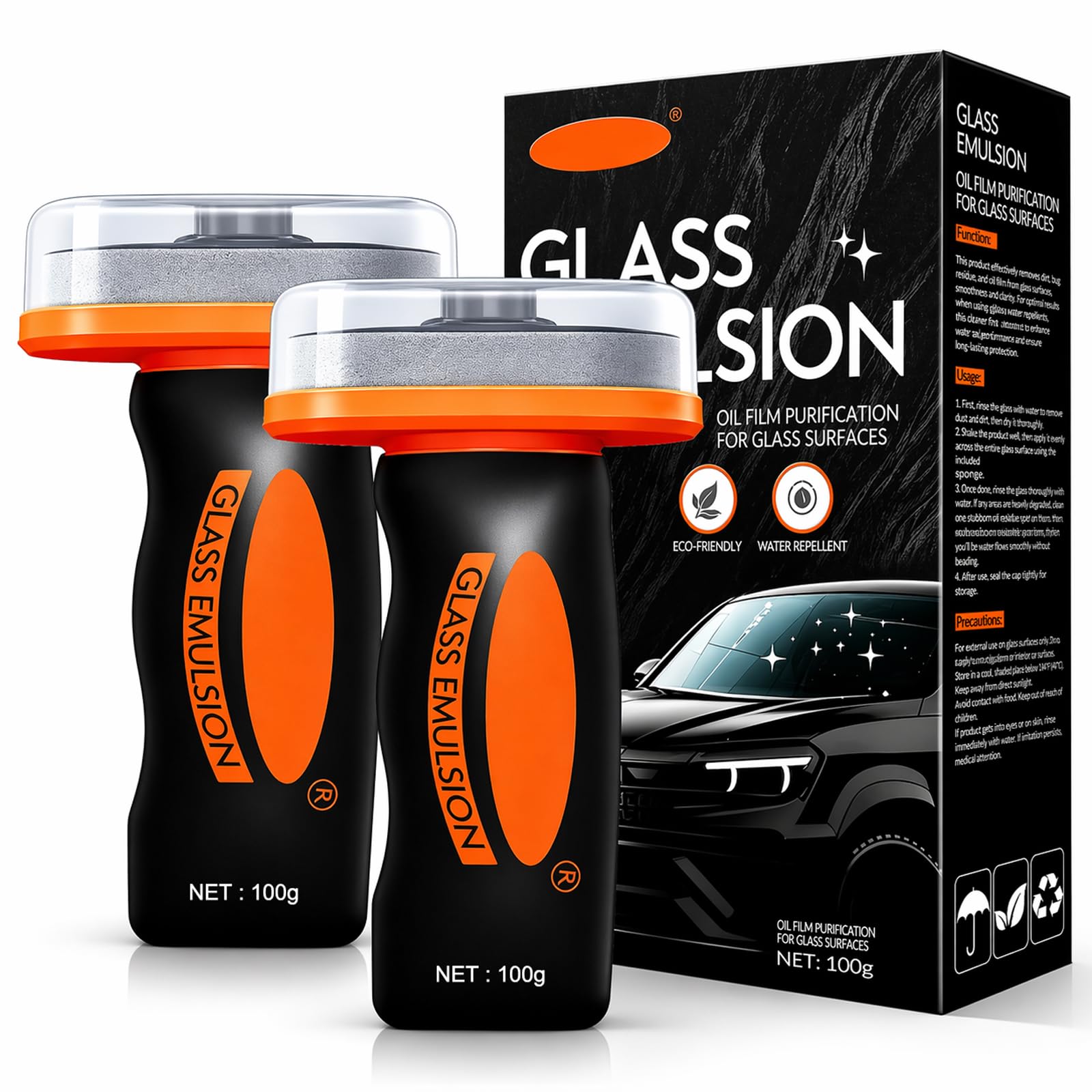 Glass Emulsion Cleaner & Glass Oil Film Remover for Cars – Roll-On Glass Guard with Brush, Removes Oil, Grease & Fog, Anti-Fog Windshield Cleaner for Clear Driving Visibility (Orange)