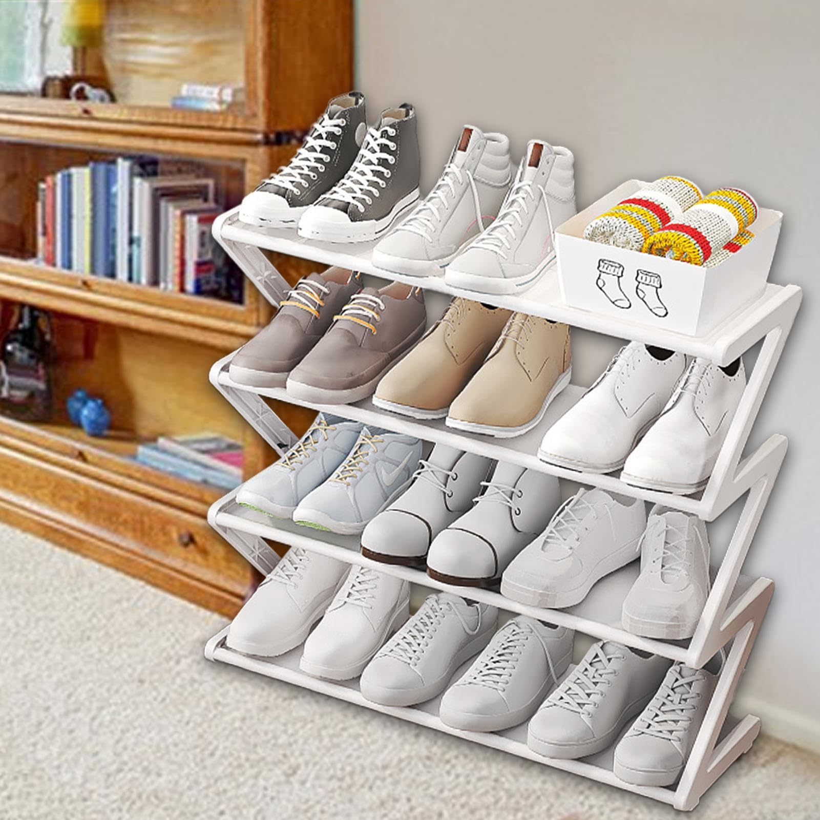 Simcat Schuhregal Faltbar – 5 Etagen, Beige, Platzsparend Für Schrank, Eingang & Garage
