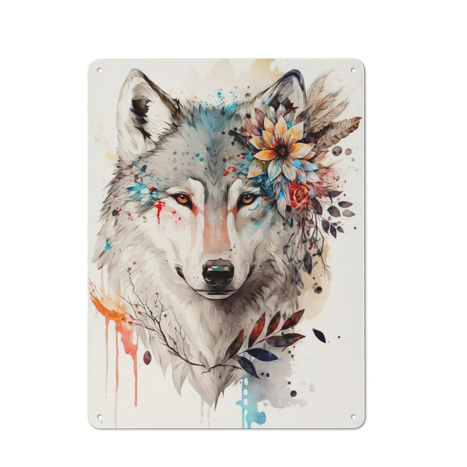 Retro Metal Wall Sign 40x30cm with White Wolf Head for Pub Or Café, A Housewarming Gift for Hospitality Wall Decor Collectors