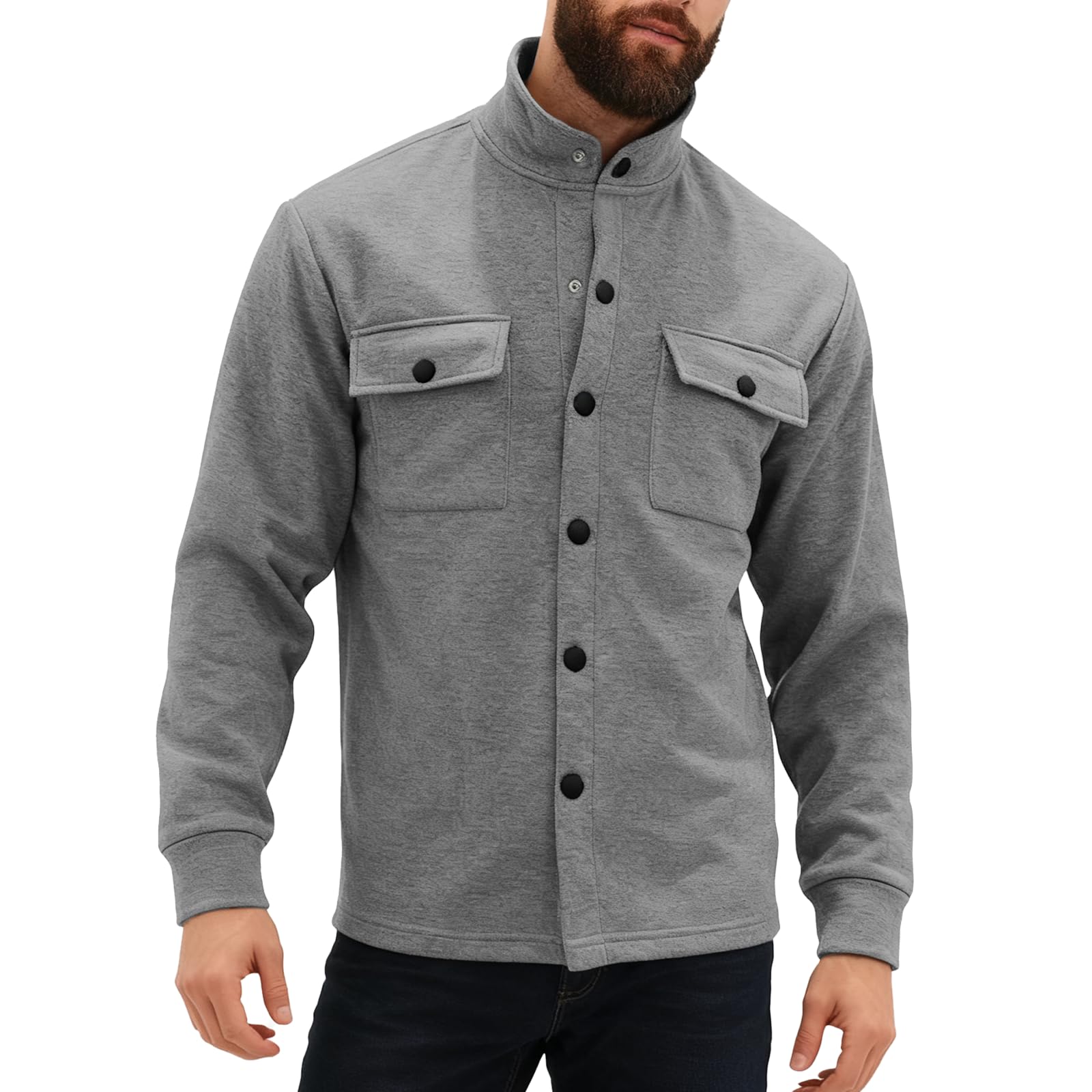 Fall Casual Stand Collar Jackets Button Front Fashionable Warm Long Sleeve Casual Coat With Pocket