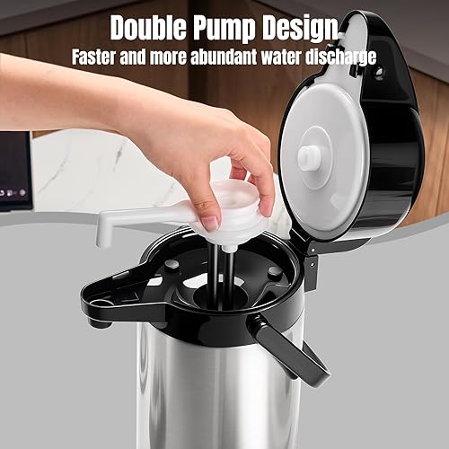 Miniatura 5 de Jarra de café Airpot mejorada con doble bomba, jarra de café de 84 onzas 2.5 L para mantener el calor, dispensador de bebidas para bebidas