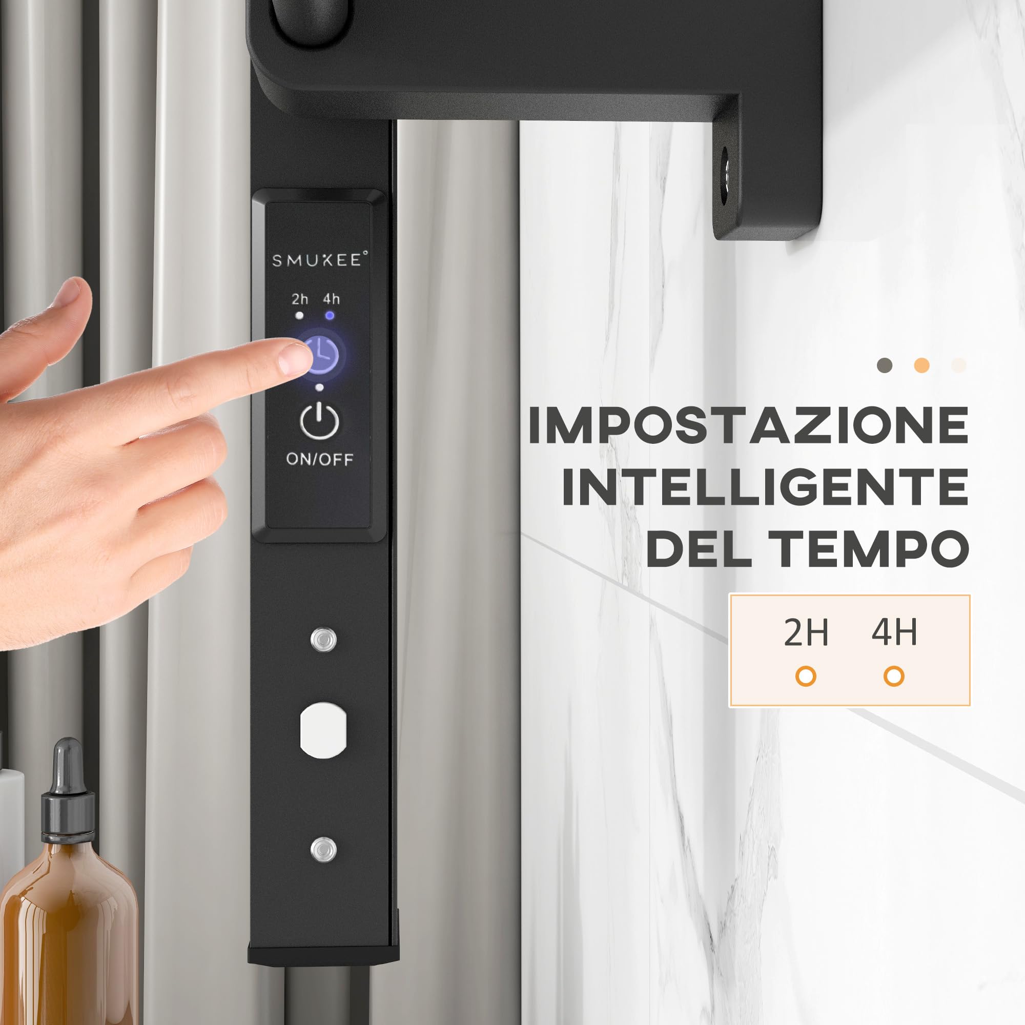 HOMCOM Calorifero Scaldasalviette da Terra o Parete 150W 53x35x90cm Nero | Porta Asciugamani Riscaldato Elettrico per Bagno, Lega di Alluminio, 8 Barre, Timer da 2 o 4 Ore, Resistente all'Acqua