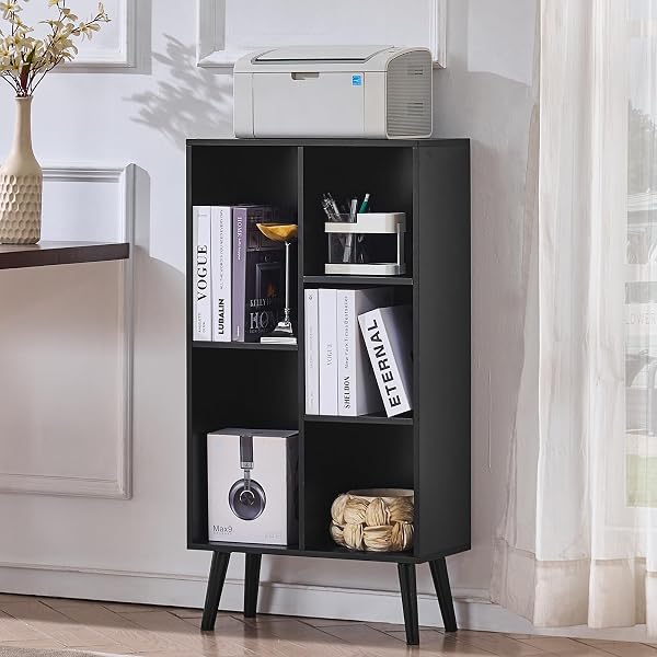 LEYAOYAO Cube Bookshelf 3 Tier Mid-Century Modern Bookcase with Legs,Retro Wood Bookshelves Storage Organizer Shelf,Free