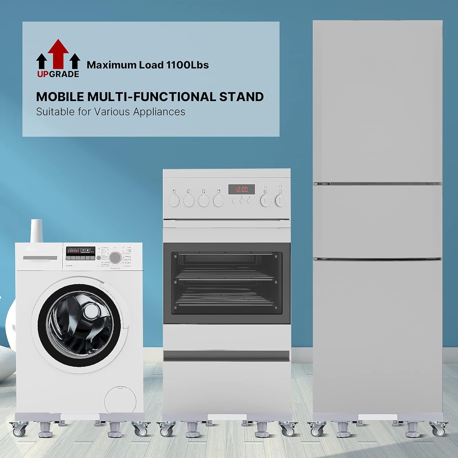 Mini Fridge Stand Mobile Base, Adjustable Washing Machine Stand with 4 Dual-Brake Rubber Swivel Wheels and 4 Strong Feet Heavy Duty Washer Pedestal Pan for Refrigerator Washer Trolley Roller : Appliances