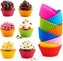 Kit 12 Formas de Silicone para Cupcake, Muffin e Bolinho, Coloridas, Resistente ao Calor, Livre de BPA