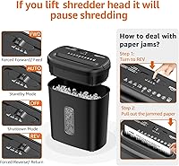 Vista 6 de Yaxa Basics Trituradora de papel de corte cruzado de 8 hojas y trituradora de tarjetas de crédito, color negro