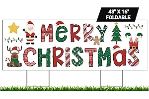 Light Up Merry Christmas Holiday Lawn Sign 48x16 inches Foldable Outdoor Decorations