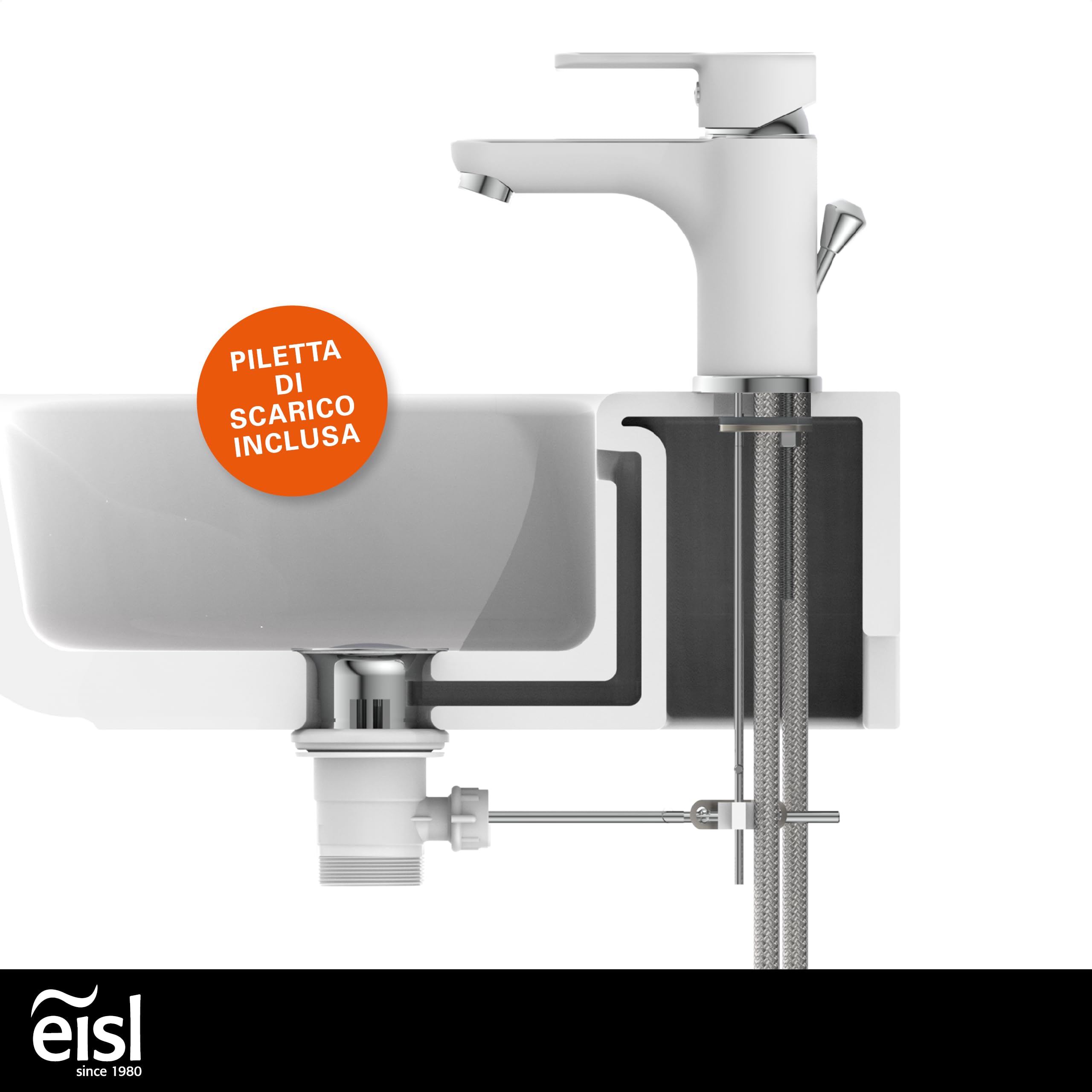 EISL disegno Nuevo, Miscelatore monocomando per lavabo, 1 pezzi, bianco/cromato, ni075dinwcr