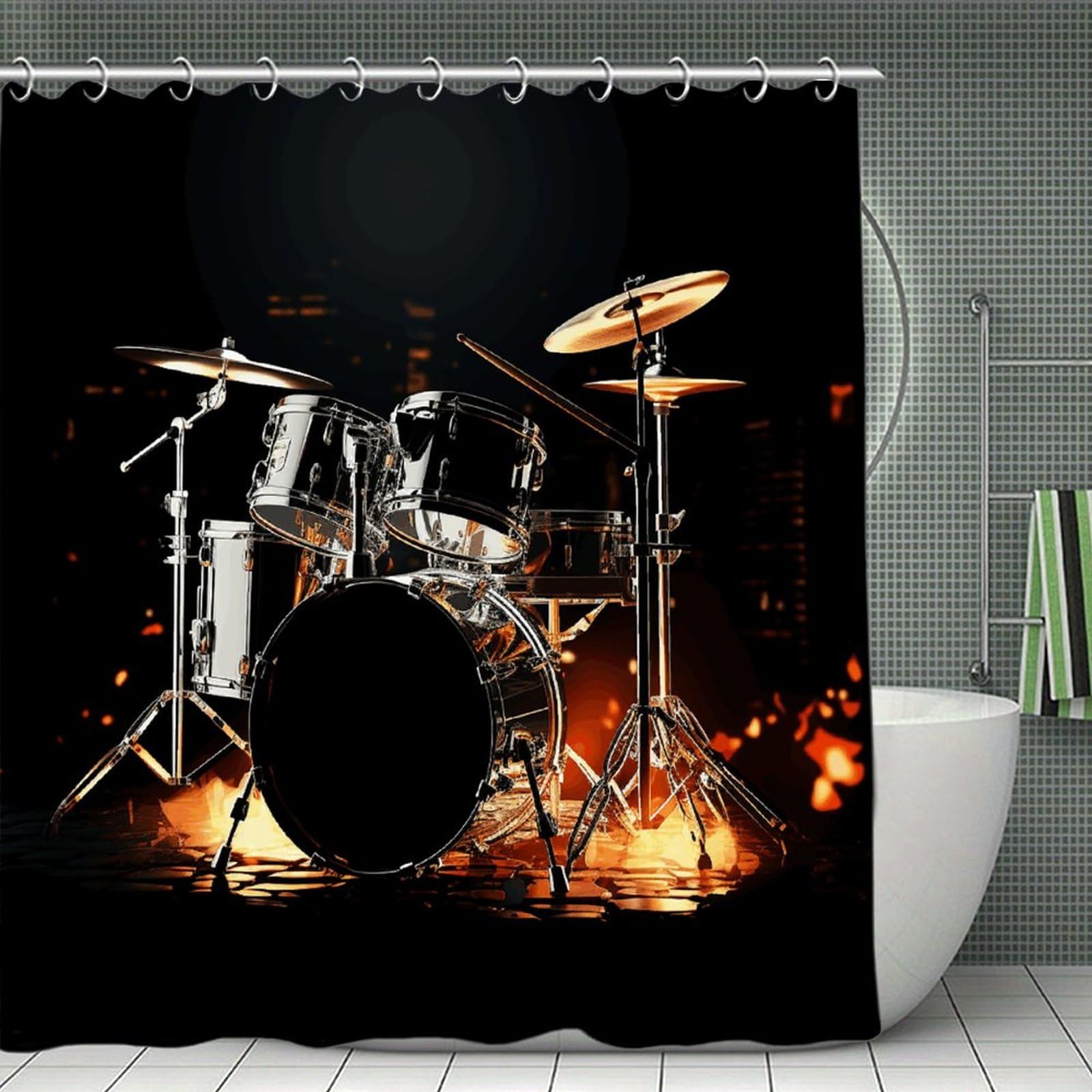 VstaDank Drummer Shower Curtain Waterproof Bathroom Curtain with Hooks Luxury Weighted Bath Curtains for Bathtubs Showers Room Dividers Decorative Shower Curtains 71x71 in