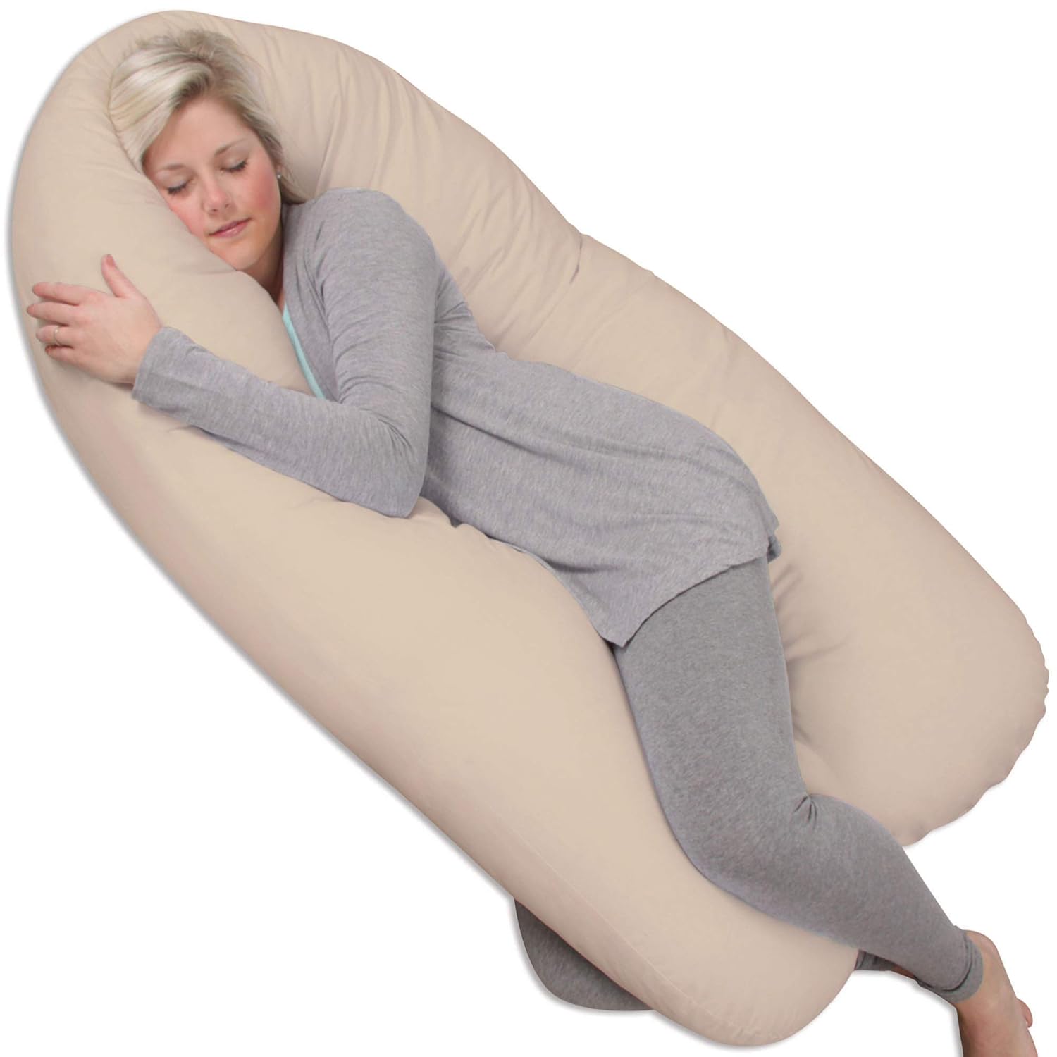 Leachco Back 'N Belly Bliss Pregnancy/Maternity Body Pillow with 100% Sateen Cotton, 300 Thread Count Zippered Cover in Lightly Latte , 116.25" L x 16.25" W x 9.75 D