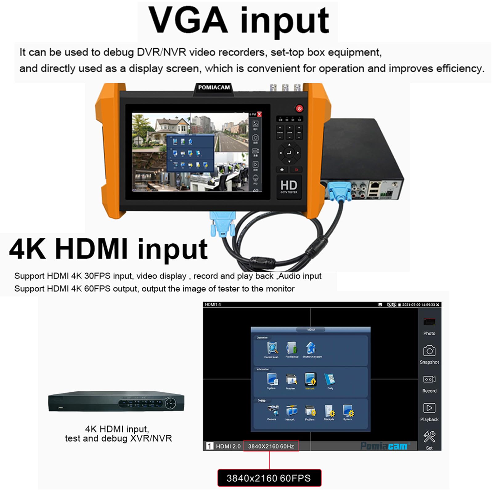 Tester telecamera IP K15-CADHS Tester CCTV 7 pollici IPS touch screen 8K Telecamera IP 8MP AHD CVI TVI SDI Test CVBS VGA e HDMI supporto porte modulo ottiche supporto POE PTZ RS485