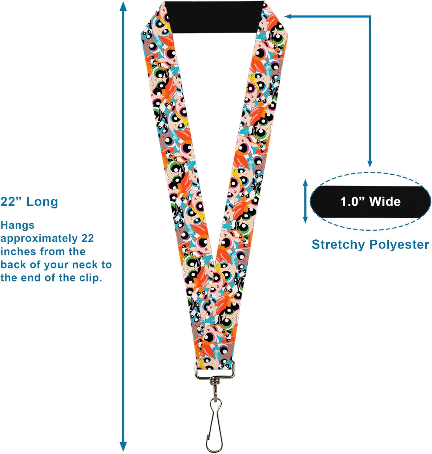 Buckle-Down Warner Bros. Animation Lanyard, The Powerpuff Girls Expressions Stacked, Elastic - Image 3