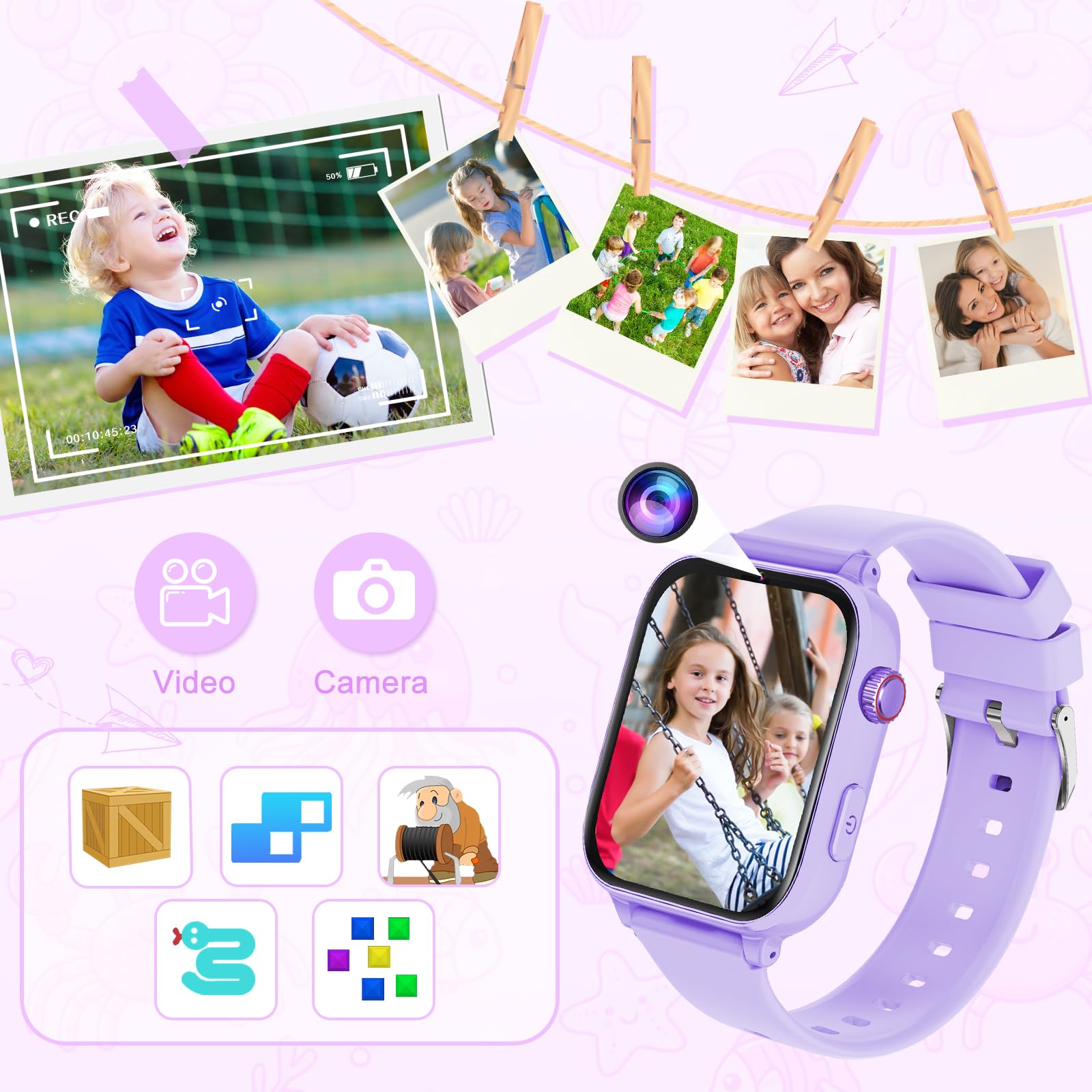 Reloj Inteligente Niño GPS y Llamadas, 4G Smartwatch Niños Niñas con Telefono, SOS, Chat de Voz, Videollamada, Modo Clase, Cámara, Podómetro, Reloj Llamadas Niños Niña Infantil de 4 a 12 Años, Lavanda