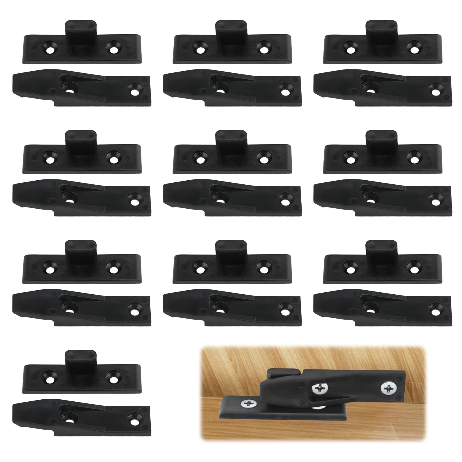 Lethra Plinth Fasteners Fittings 10 Pairs, Push in Hook on Bath Panel Clips Kickboard Clip Used, for Kitchen Cabinets Bathroom Bath Bed Wardrobe Cabinet Doors Board Connections (Black)