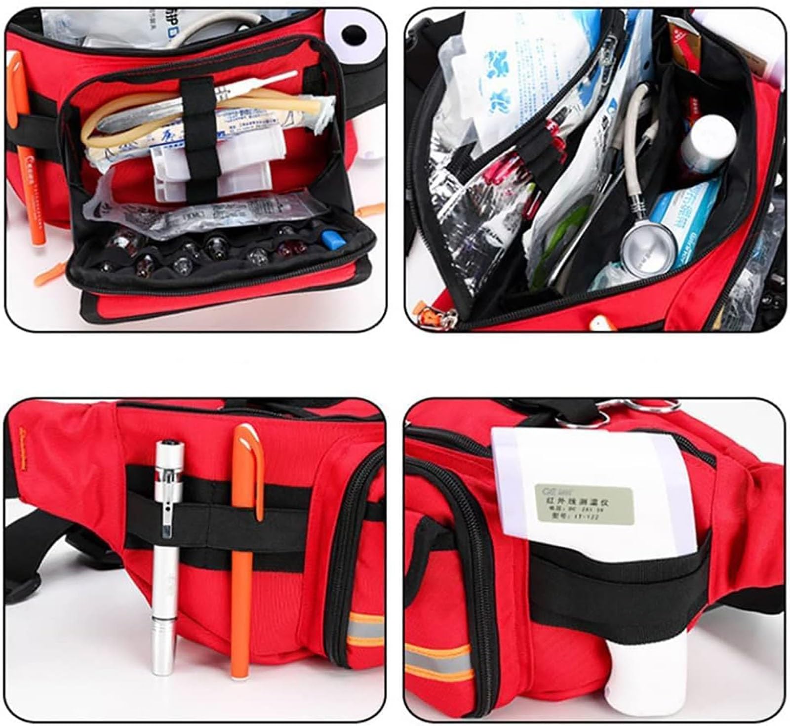 Riñonera portátil de primeros auxilios, bolsa de primeros auxilios, bolsa vacía para primeros auxilios, bolsa compacta de medicina de supervivencia, para el coche, el hogar, la oficina(Black)