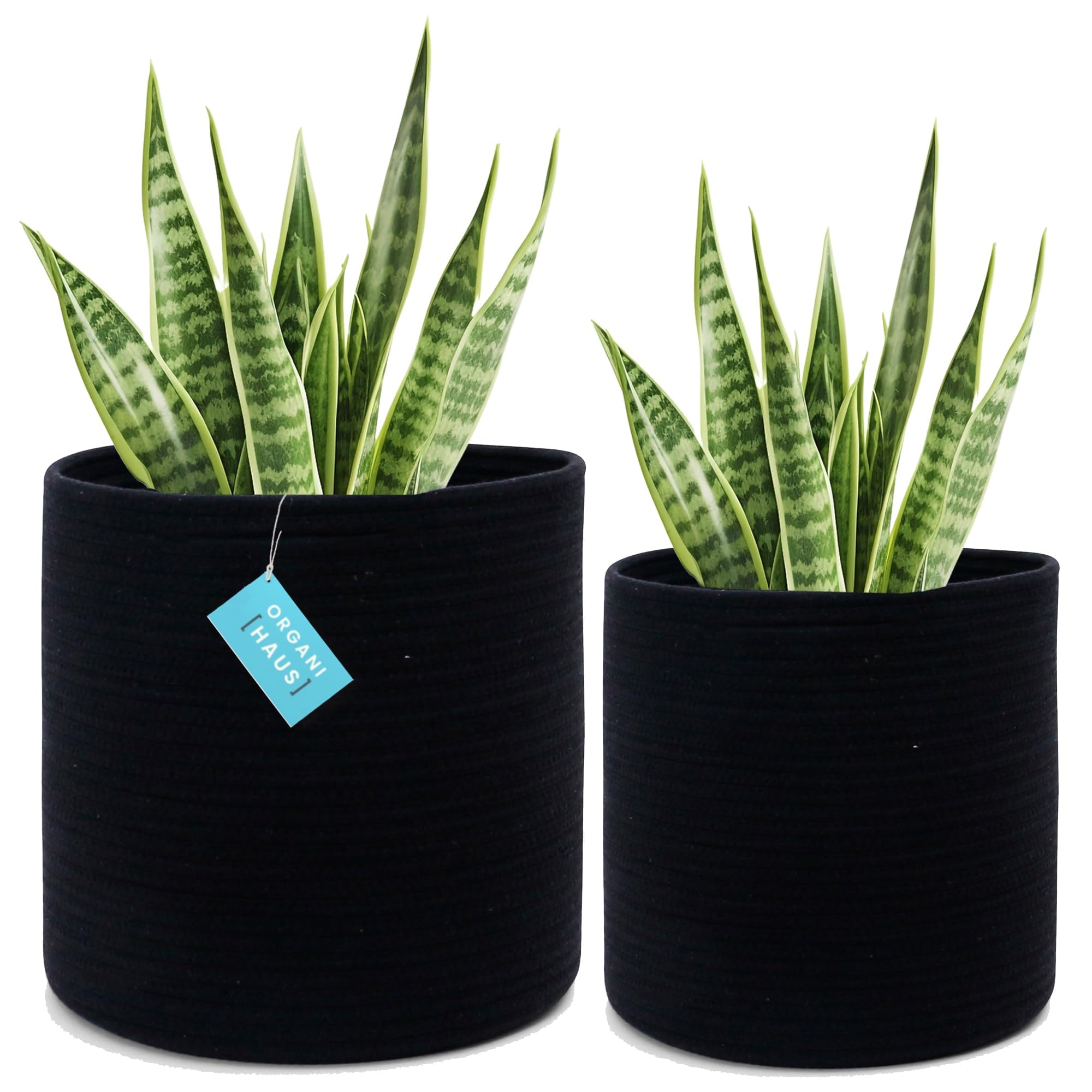OrganiHaus 2-Pack Black Basket for Plant Pots, Woven Vase, Rope Plant Baskets Indoor, Flower Pot Covers Wraps, Fiddle Leaf Fig Pot, Decorative Cachepots Jute Basket Planters, (10 & 12 inch)