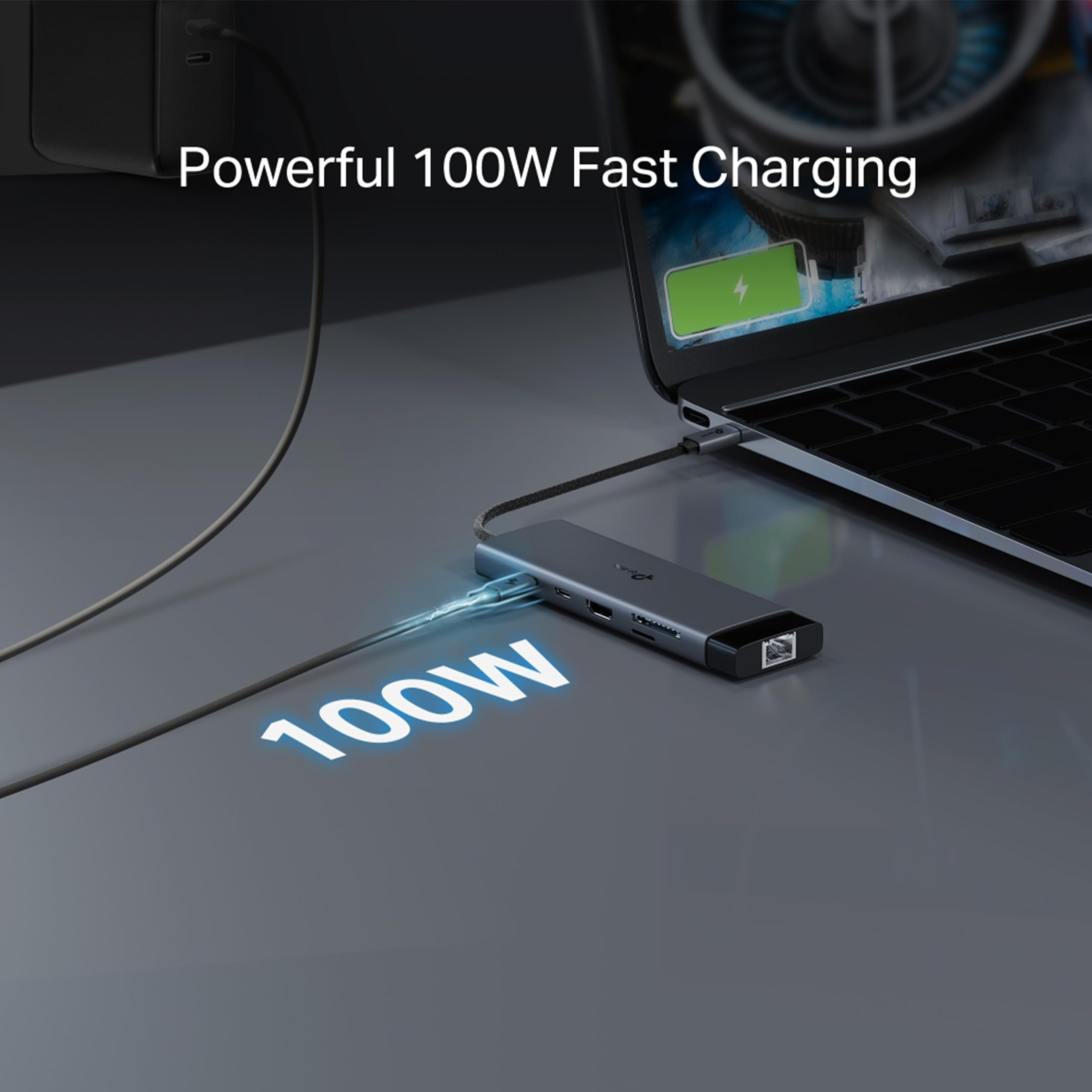 UH9120C, koncentrator USB typu C 9 w 1, 4K przy 60 Hz HDMI, 1 Gb/s Ethernet, SD i microSD UHS-I, zasilacz 100 W, 1 x port danych USB-C, 3 porty danych USB-A