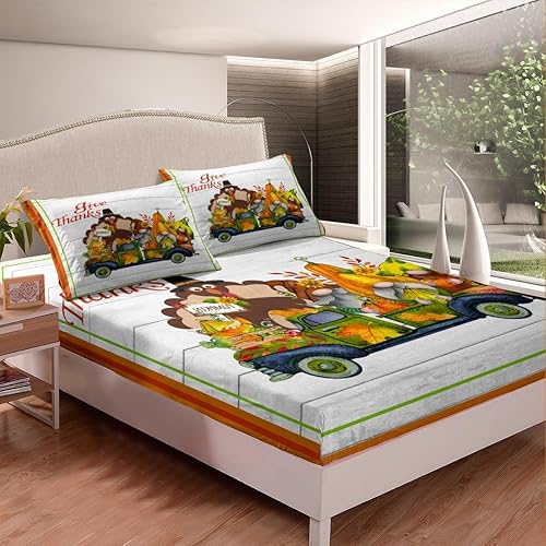 Miniatura 4 de Juego de sábanas de cosecha de otoño, tamaño Queen, lindo juego de sábanas de pavo silvestre para niños y niñas, regalos del día de Acción de