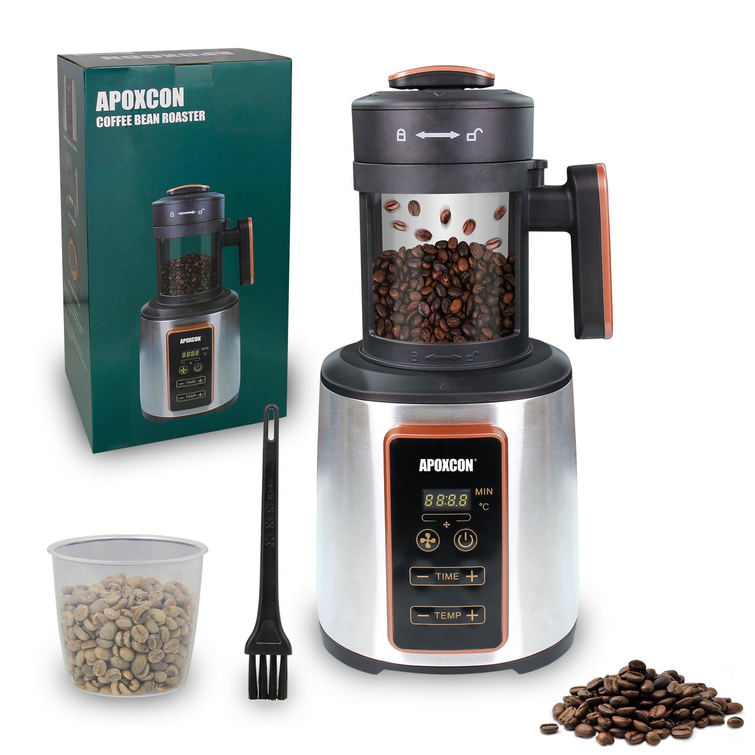 Coffee Bean Roaster Electric Air Coffee Roaster Machine for Home Use with Coffee Bean Chaff Collection Basket Adjustable Timer & Variable Heat Settings & Air Fan Setting 1500W 100g