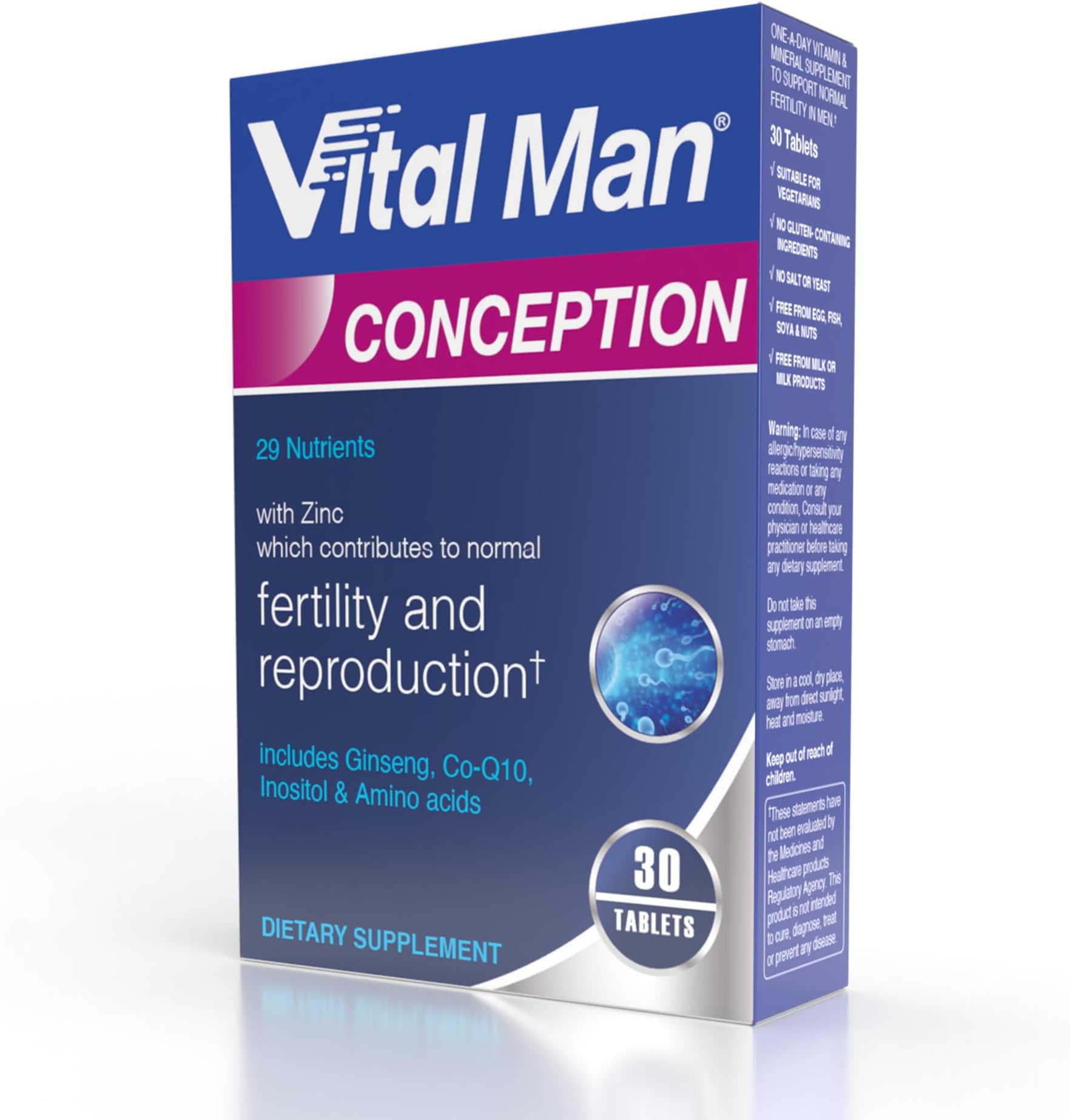 Vital Man Conception | For Men Fertility & Reproduction | For Active Lifestyle| With Ginseng, Co-Q10, Inositol, Amino Acids | 30 Tablets
