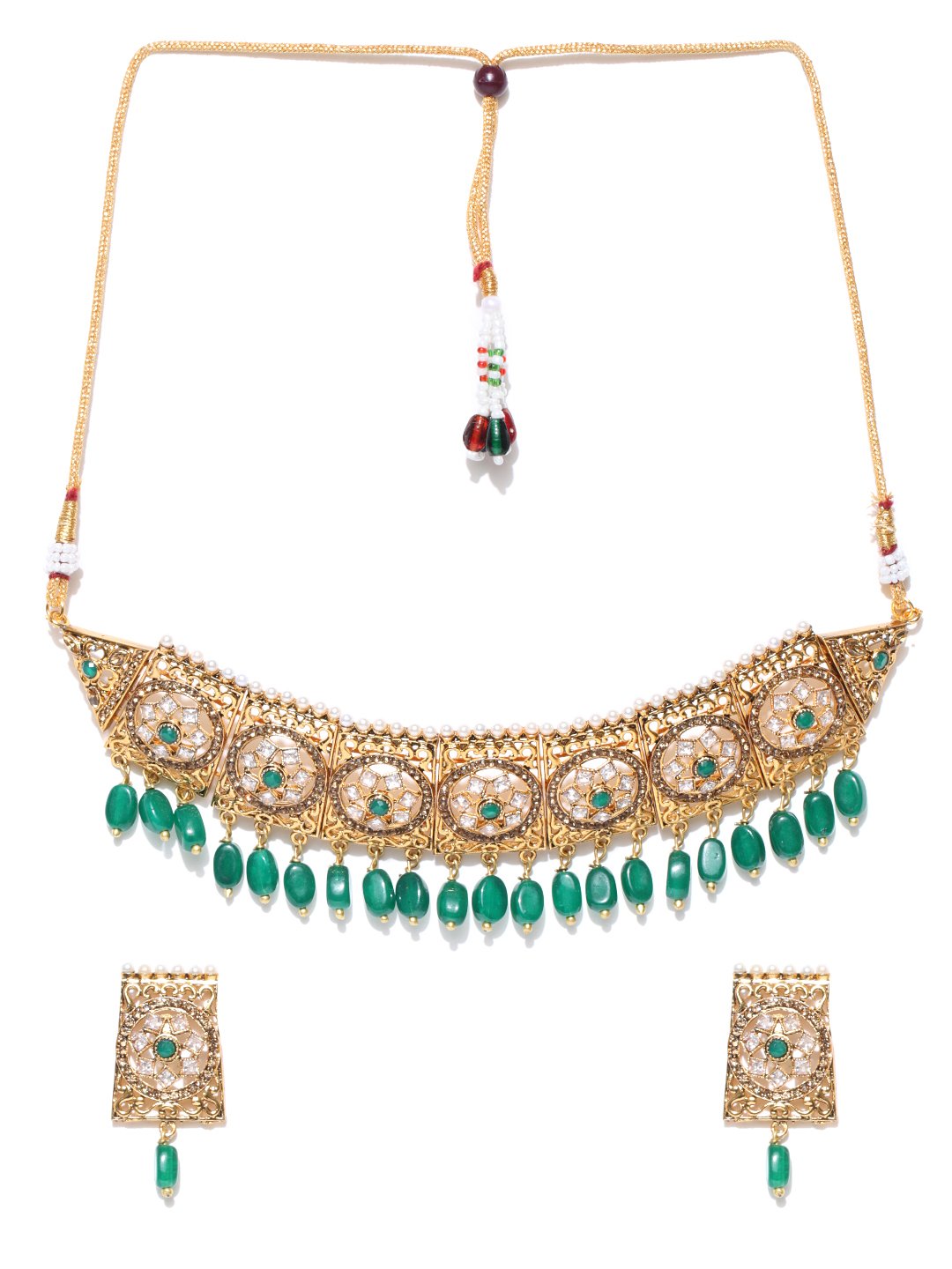 Priyaasi Studded Green Stone Jewellery Set for Women | Wedding Kundan Choker | Gold-Plated | Traditional Jewellery Set for Women & Girls (B07CPW3G64) Amazon Price History, Amazon Price Tracker