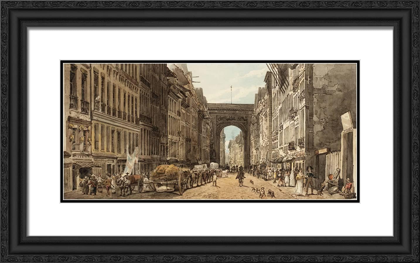 ArtDirect Girtin, Thomas 24x15 Gold Ornate Framed Art Print with Double Matting Titled: La Rue St. Denis