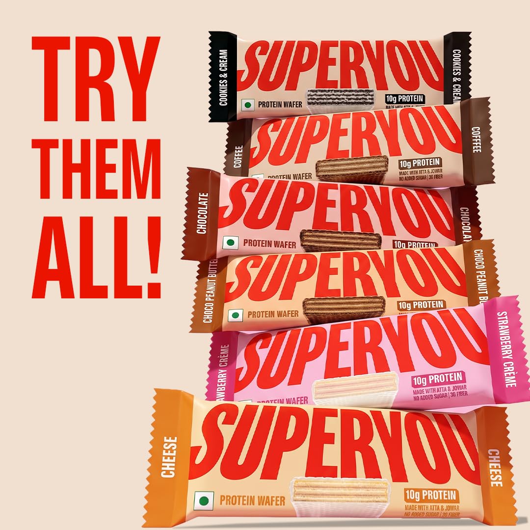 SuperYou Cookies & Cream Protein Wafer Bars (Pack of 10)|10g Protein, 3g Fiber, No Added Sugar|Yeast Fermented Protein|Energy Bars|Crunchy Wafer Bar|100% Vegetarian|No Palm Oil|400g — Amazon image 8
