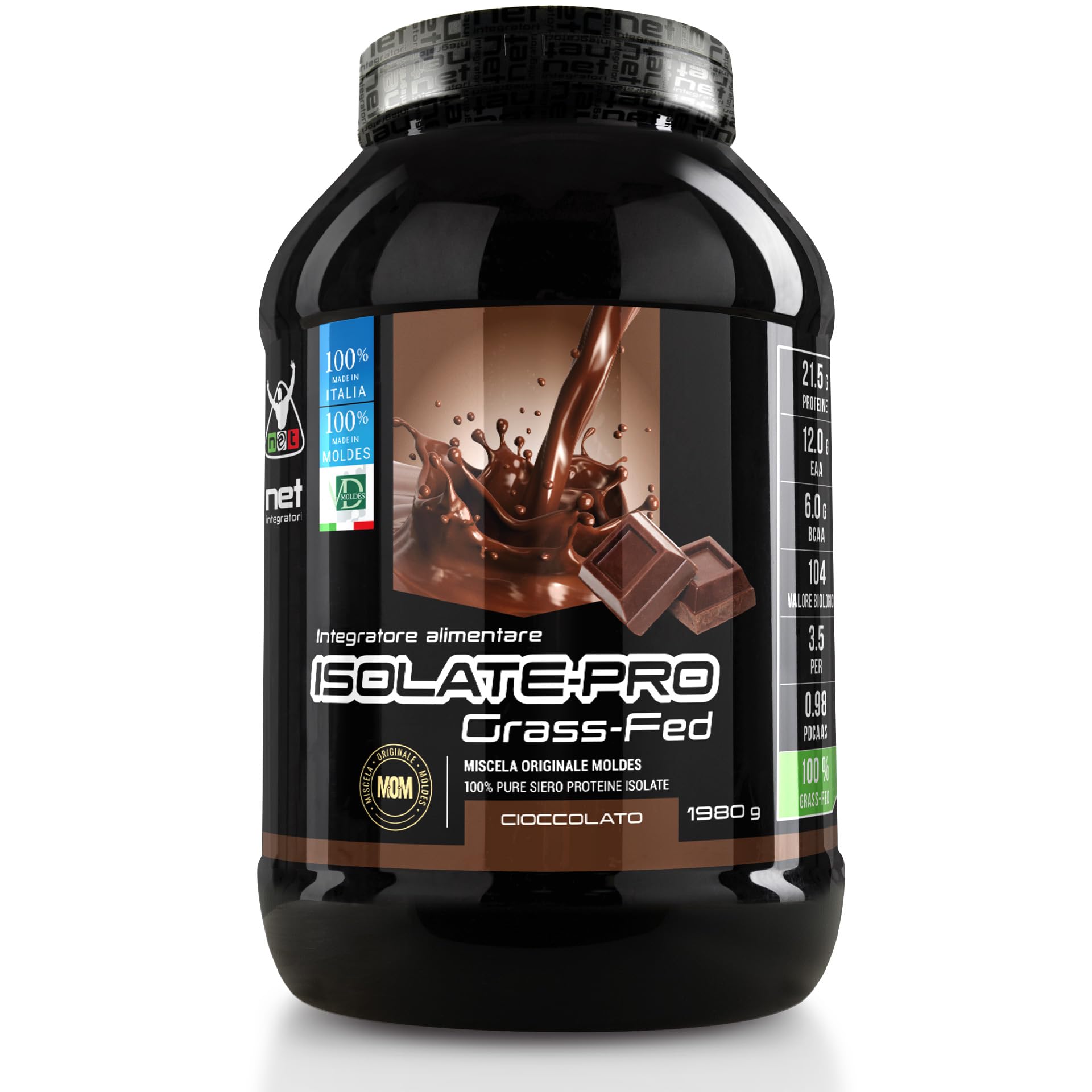 Net Integratori ISOLATE PRO Grass Fed - 1980g Cioccolato - Proteine Isolate Con EAA Aminoacidi Essenziali e BCAA - Massimizza La Sintesi Proteica e La Crescita Muscolare
