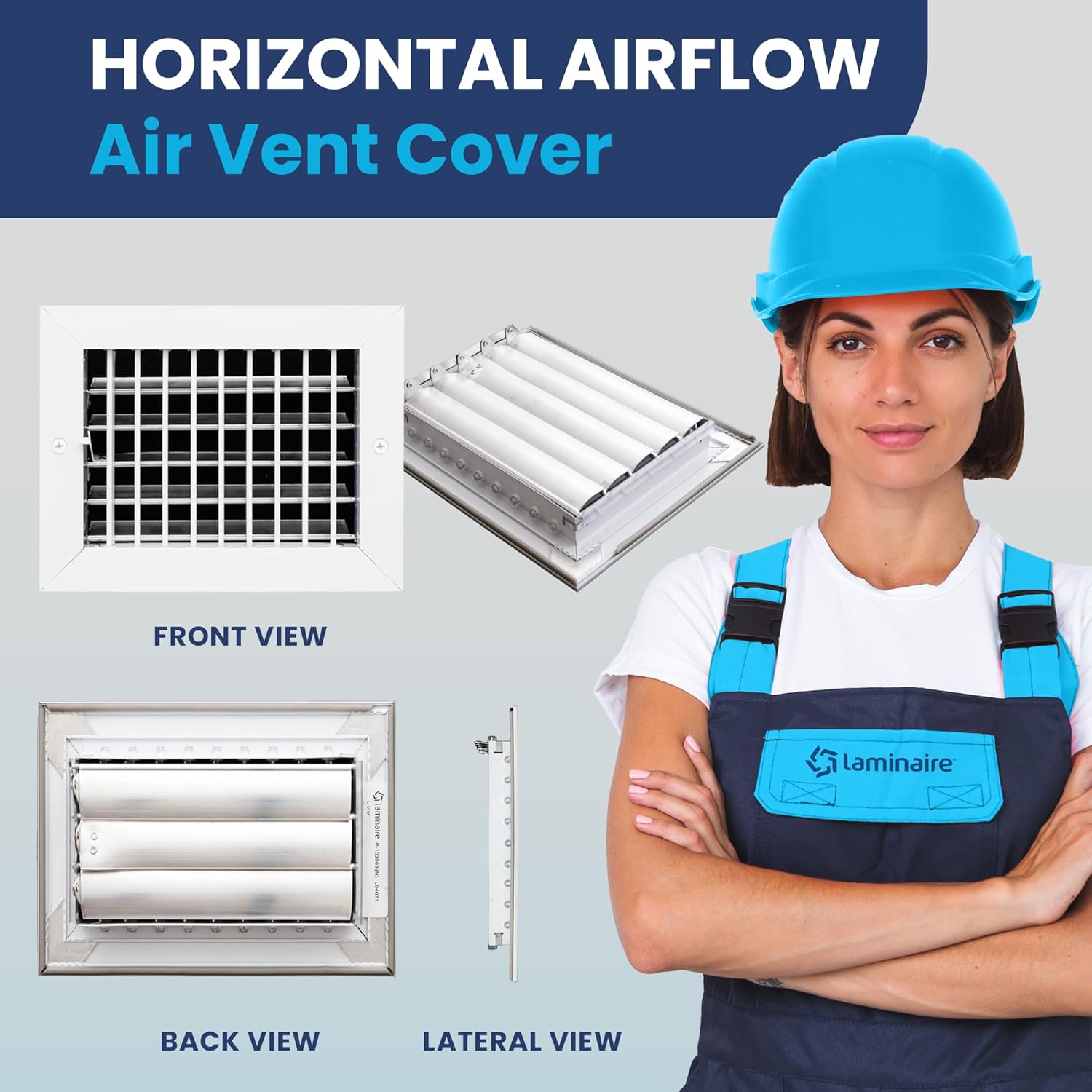 8" x 6" (Duct Opening) Register Vent Cover – Adjustable Single Deflection Aluminum HVAC Grille for Heater, Decorative Ceiling Wall Air Supply Multi-Shutter Damper – Durable & Rustproof ACLAMINAIRE