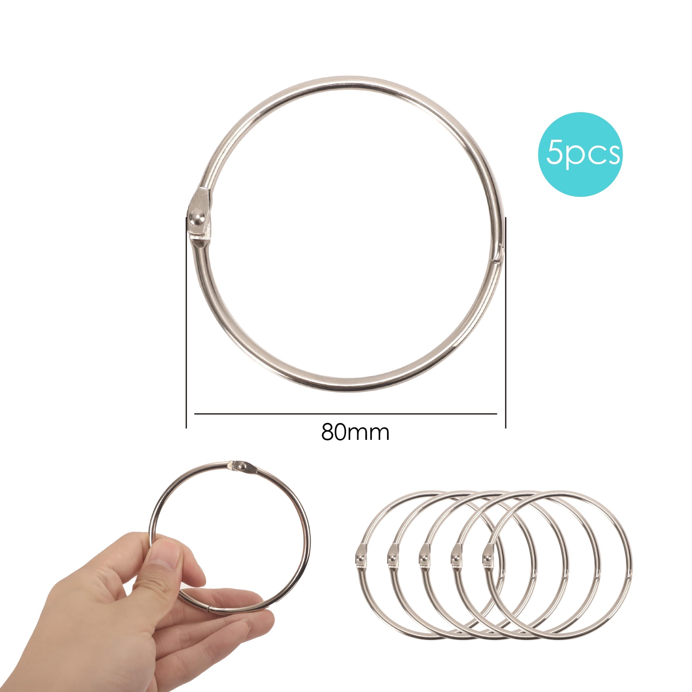 Set di anelli portachiavi extra large da 80 mm – Confezione da 5 anelli multiuso in metallo per chiavi, quaderni, progetti fai da te e altro ancora, durevoli, facili da usare