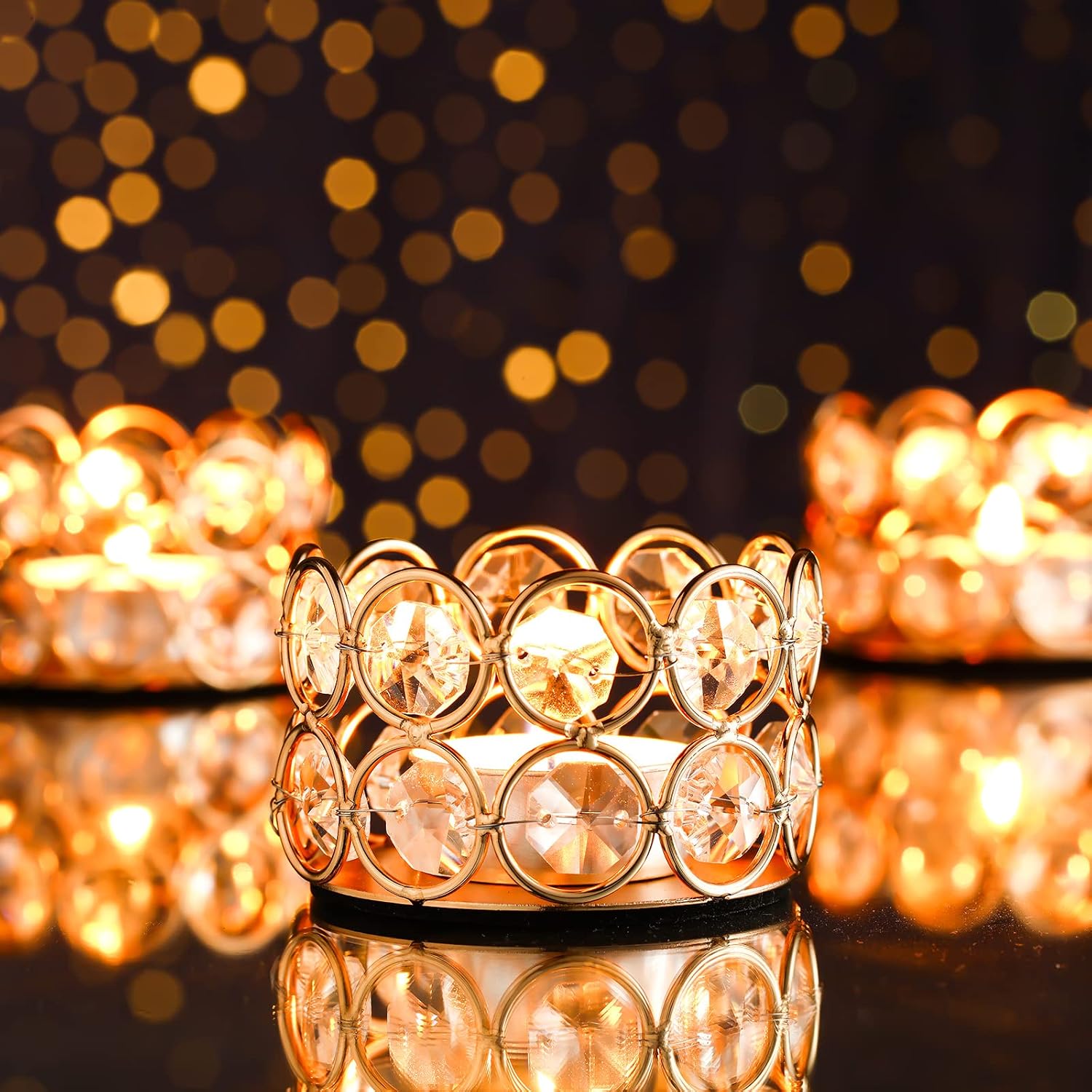 12 Pieces Crystal Votive Candle Holder Elegant Tealight Decorative Gold Wedding Candle Centerpiece Holders for Wedding Home Party Decor (Candle Excluded)