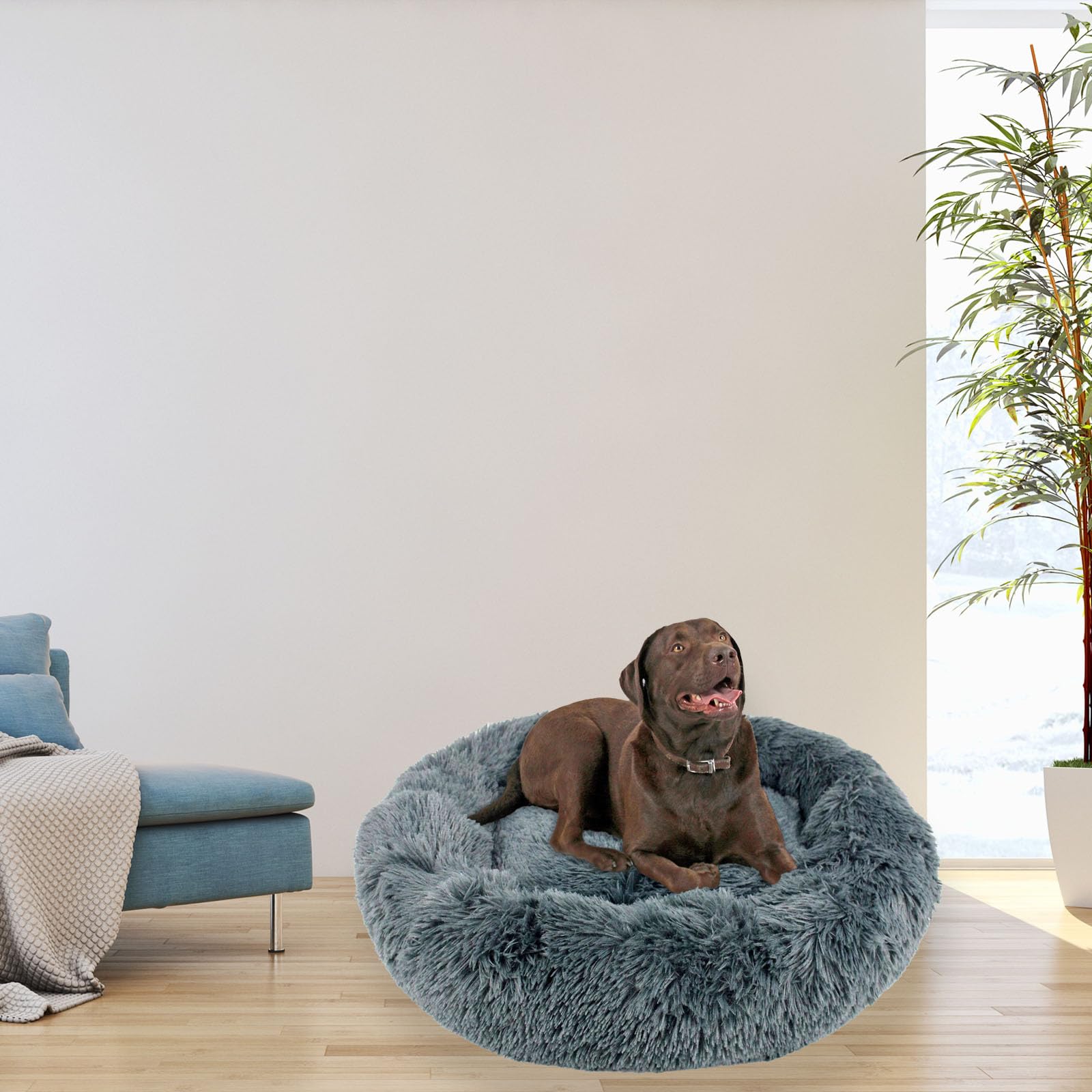 Actiaspet Fluffy Donut Pet Bed Washable Dog & Cat Bed Multiple Sizes (Dark Grey, Extra Large) — image 1