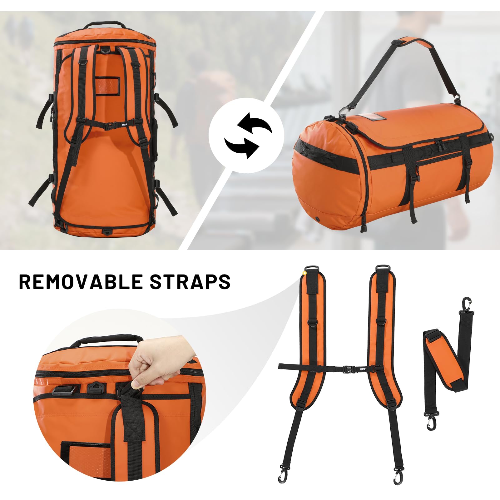 Mier Grande borsone sportivo da palestra con scomparto per scarpe, resistente e impermeabile, arancione, 90 l