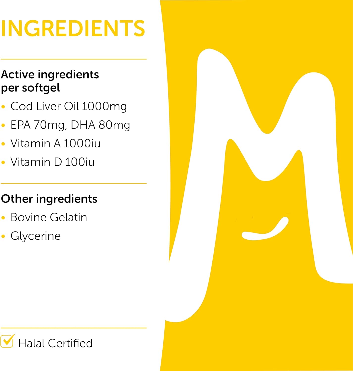 Cod Liver Oil 1000mg 60 Capsules with Vitamin D3 & Vitamin A Heart