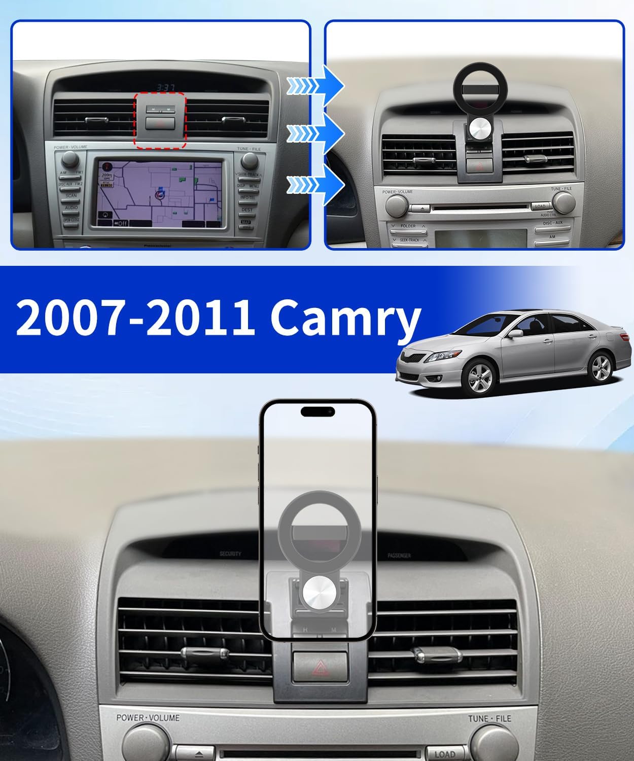 Car Phone Holder for Toyota Camry 2007 2008 2009 2010 2011 Auto Accessories, Cell Phone Mount Compatible with MagSafe, 360° Rotation, Hands Free Not Affect Air Vent