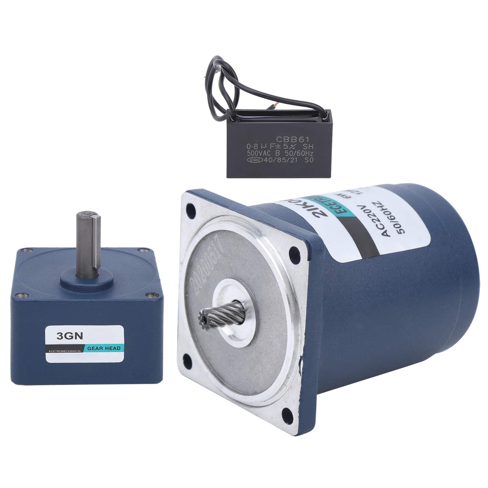 SIXRUN Motoriduttore AC Motore AC220V in Acciaio Inossidabile 6W Velocità Fissa con Regolatore del e Condensatore 1250 1400 RPM per Apparecchiature di Trasporto Macchine Fai da Te Uso in Officina (25)
