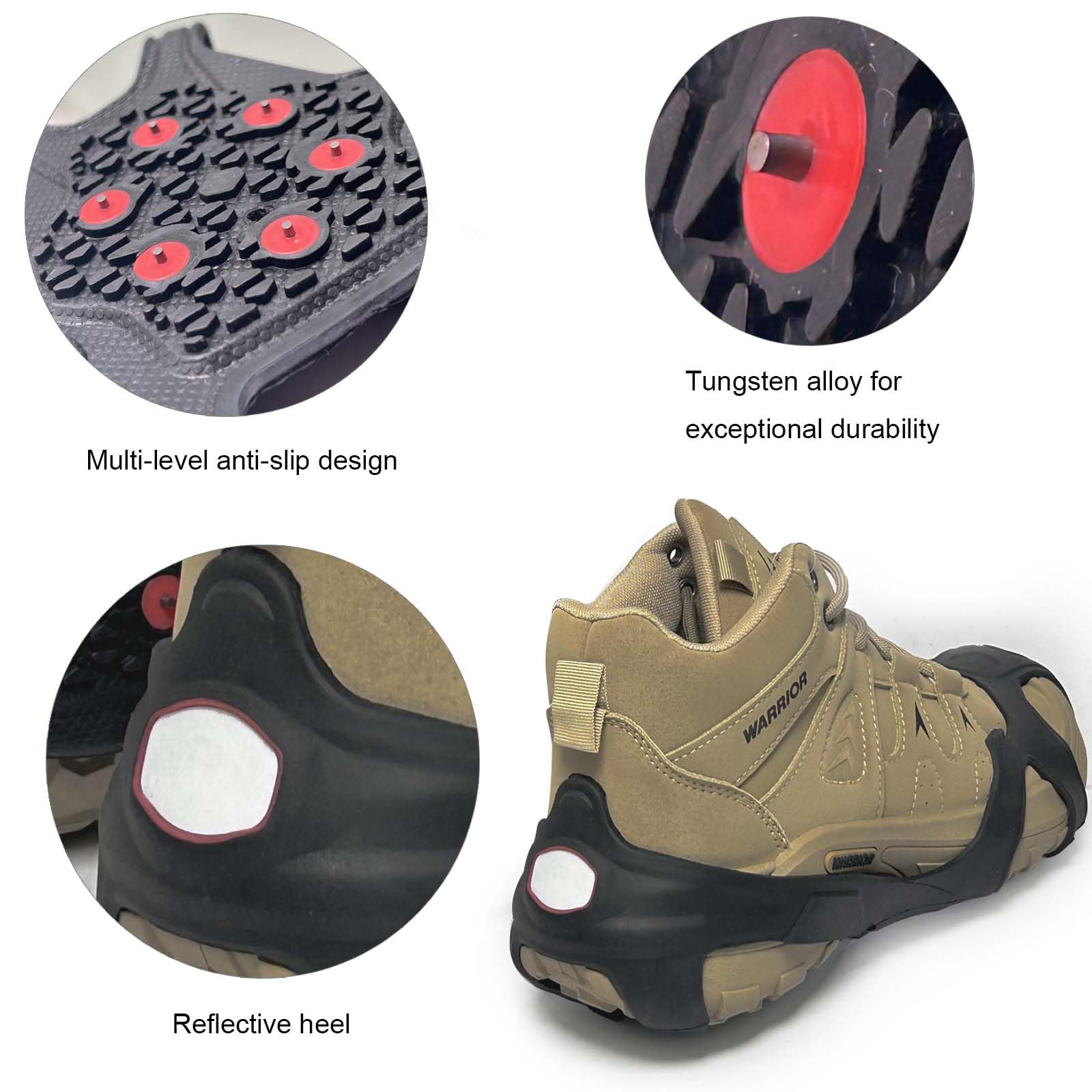 Impugnature da ghiaccio e neve alla moda con fluorescenti per scarpe e stivali, antiscivolo nero per escursionismo, jogging in inverno all'aperto