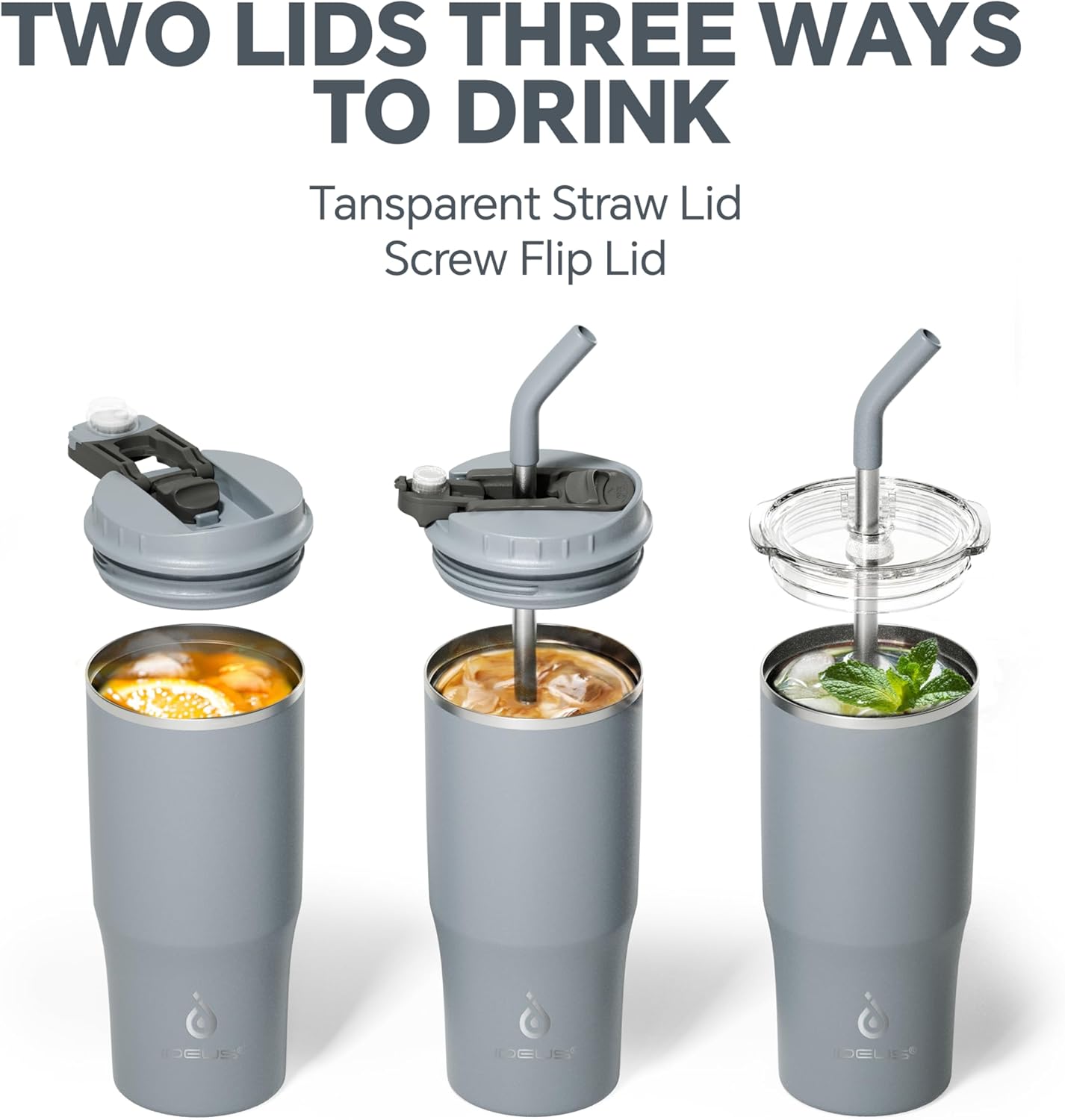 Ideus Insulated Tumbler with Lid and Straw 24 oz, Stainless Steel Double-Wall Vacuum Leak-Proof Travel Coffee Mug, Cup Holder Friendly, Ultimate Gray - Image 4