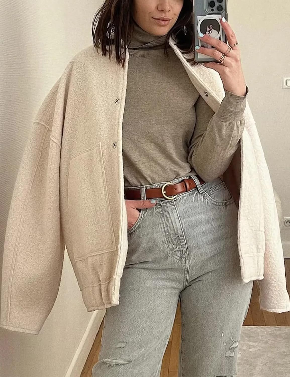 Gihuo Women's Oversized Wool Blend Jackets Button Down Casual Varsity Jacket with Pockets 2023(Beige-M) : Clothing, Shoes & Jewelry