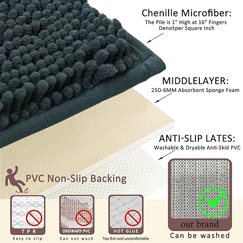 Miniatura 5 de Juego de alfombras de baño de 3 piezas antideslizantes, alfombras de baño con respaldo de PVC, alfombra de baño lavable, absorbente, alfombras de