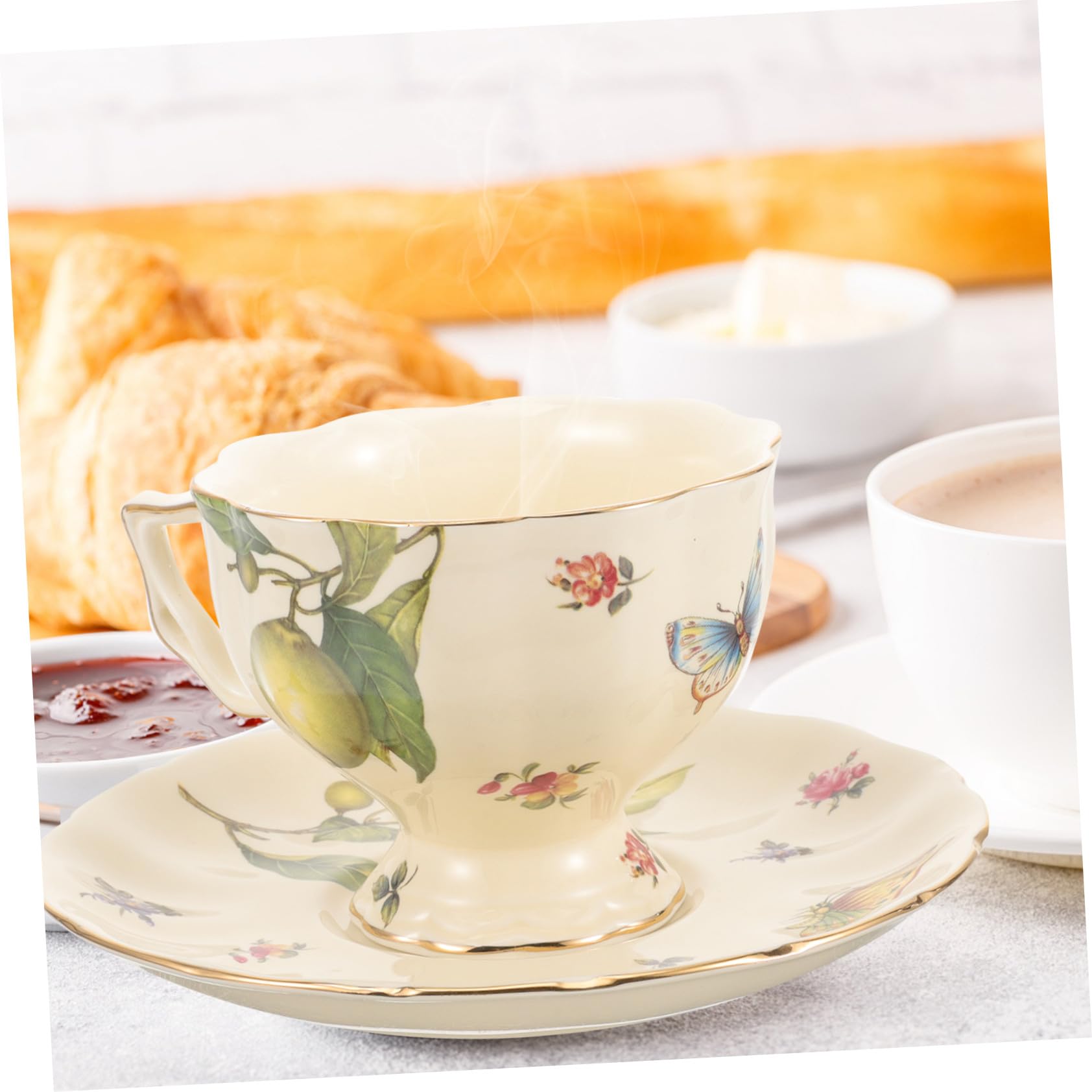 Retro Kaffee Tasse Satz aus Keramik mit Untertasse für Zuhause