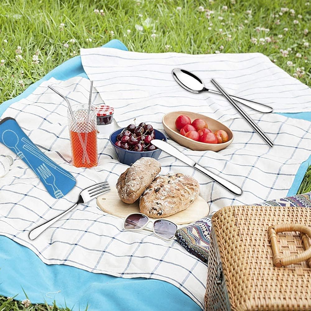 Tableware 7 PCS Flatware Set Portable Stainless Steel Cutlery with Bag for Office School Camping Fork Spoon Knife Chopsticks Dinner Service